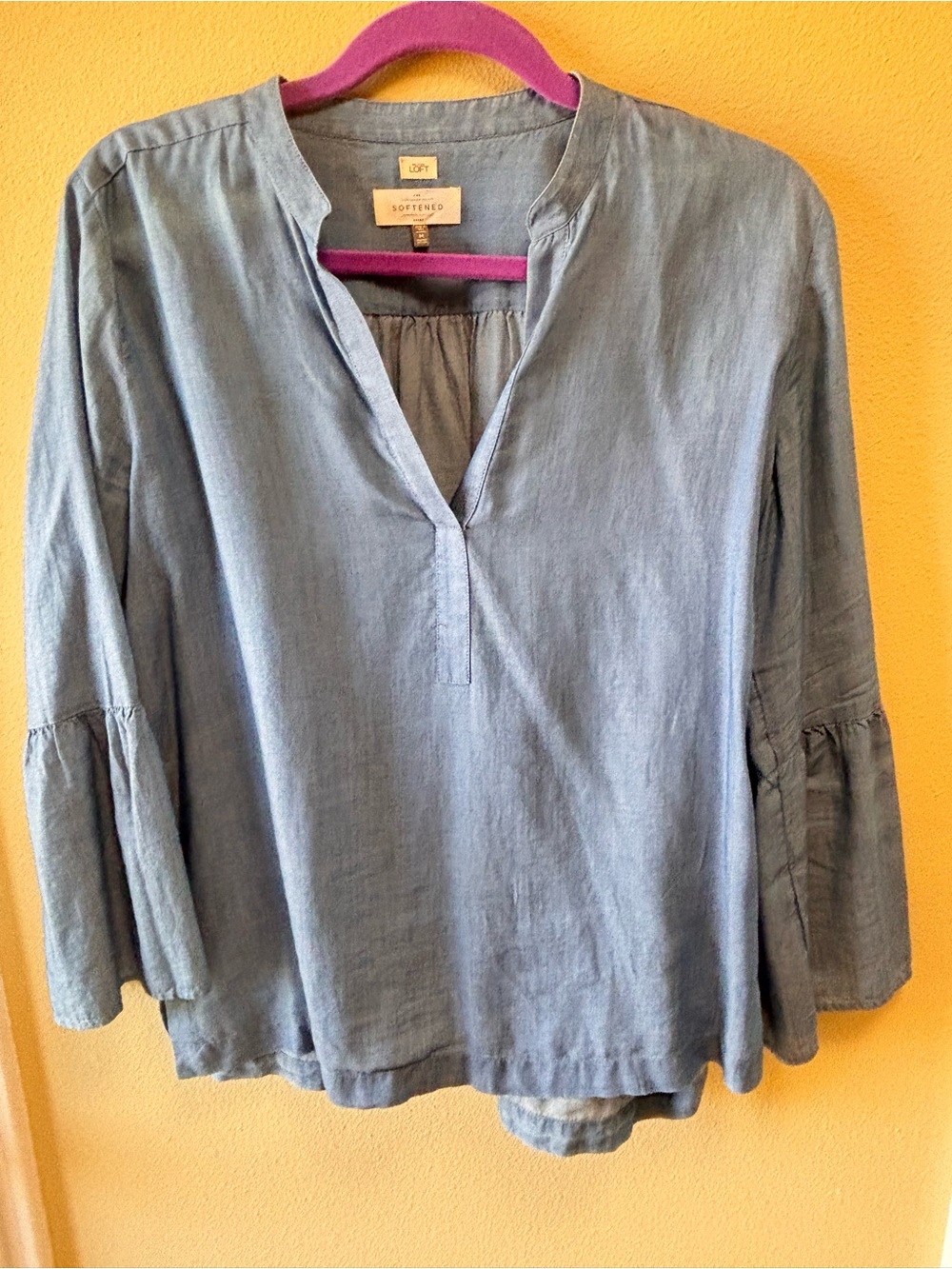LOFT Light Blue Split Neck Peasant Top